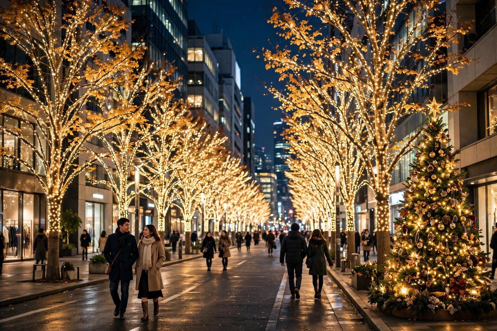 Festive illuminations on a street in Japan
